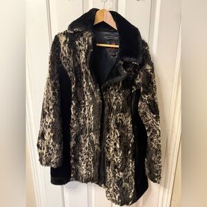 Adrienne Landau Black and Dark Cream Faux Fur Coat